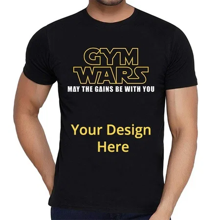 Black Customized Graphic Printed Round Neck, Half Sleeves 100% Cotton T-Shirt