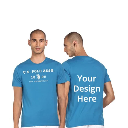 Blue Customized Men's Comfort Fit Solid Cotton Viscose Poly Polo Game Graphic Printed T-Shirt