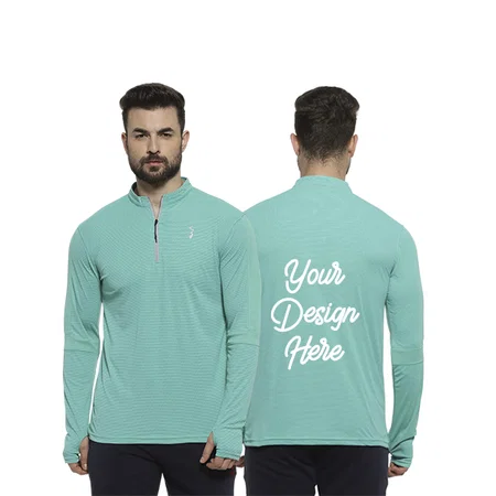 Sea Green Customized Men's Collar Sports Graphic Printed T-Shirt