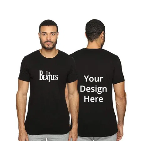 Black Customized The Beatles Typography Graphic Printed T-Shirt for Men