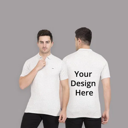 Grey Customized Men's Polo Cotton T-Shirt with Pocket