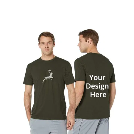 Military Green Customized Half Sleeves Regular Fit Reindeer Graphic Round Neck T-Shirt