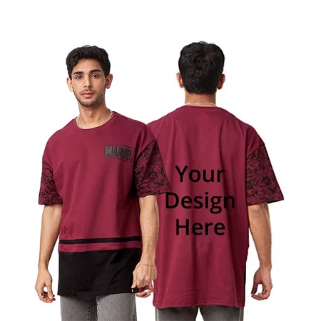 Maroon with Black Customized Super-Hero Design Graphic Printed T-Shirt
