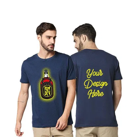 Navy Blue Customized Cotton Graphic Printed T-Shirt