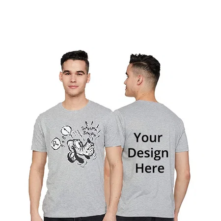 Grey Customized Mickey Mouse Graphic Printed Regular Round Neck T-Shirt