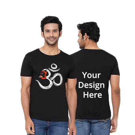 Black Customized Men's Cotton OM Design Printed T-Shirt