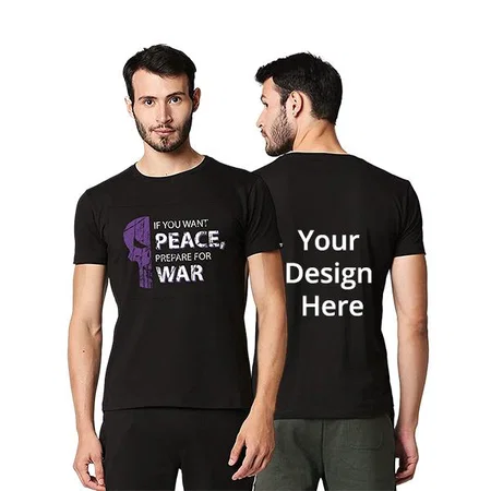 Black Customized Peace Quote Design Graphic Printed Cotton T-Shirt
