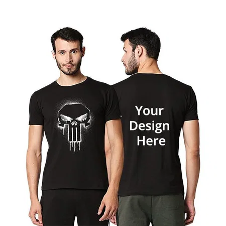 Black Customized Skull Design Graphic Printed T-Shirt For Men