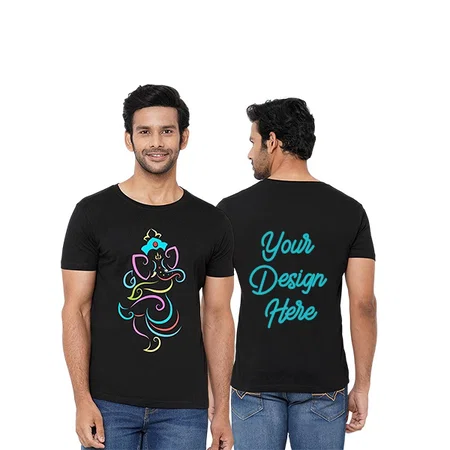Black Customized Men's Cotton Ganpathi Design Printed T-Shirt