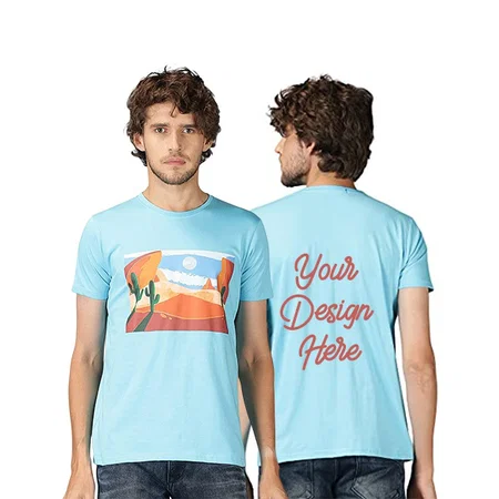 Blue Customized Men's Regular Fit Round Neck Scenery Graphic Printed T-Shirt