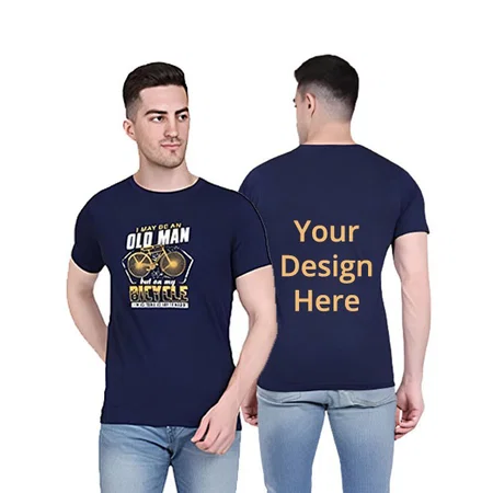 Blue Customized Half Sleeve Cotton Blend Bicycle Graphic Printed Round Neck Slim Fit Men's T-Shirt