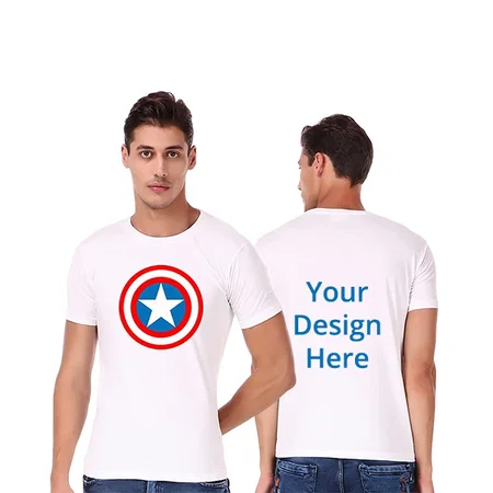 White Customized Super-Hero Logo Graphic Printed Cotton T-Shirt for Men