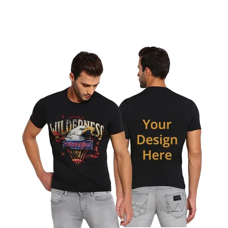 Black Customized Eagle Design Graphic Printed Regular T-Shirt