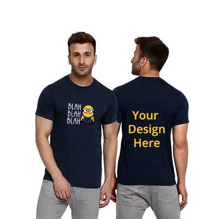 Navy Blue Customized Blah Blah Blah Graphic Printed Cotton T-Shirt