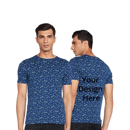 Navy  Customized Men's Rock Design Graphic Printed T-Shirt