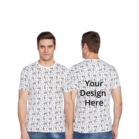 White Customized Men's Music Instruments Graphic Printed T-Shirt