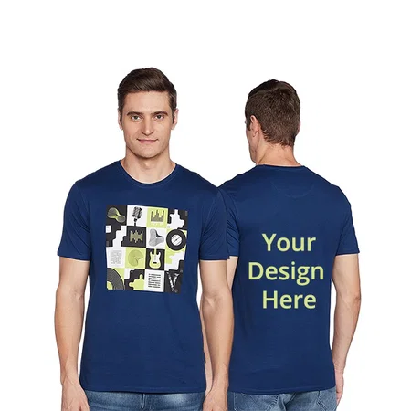 Navy Blue Customized Men's Music Instruments Design Graphic Printed T-Shirt
