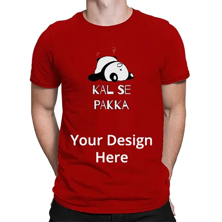 Red Customized Lazy Sleeping Panda Kal Se Pakka Graphic Printed T Shirt