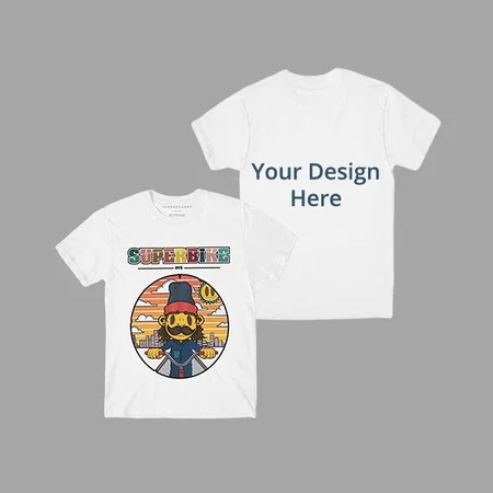 White Customized Super Bike Graphic Printed T-shirt for Men