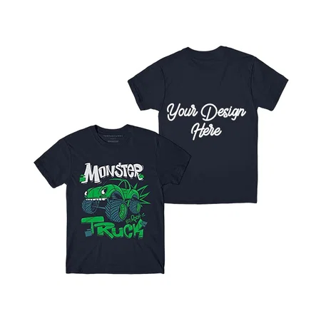 Navy Blue Customized Monster Truck Graphic Printed T-shirt for Men