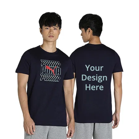 Navy Blue Customized Puma Men's Letter Printed Regular T-Shirt