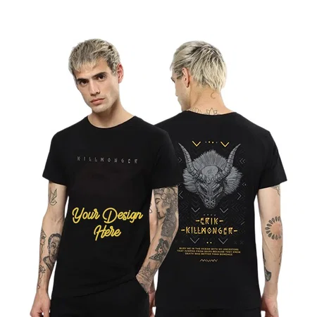 Black Customized Round Neck Men's Graphic Printed Cotton Regular Fit - Half Sleeves T-Shirt