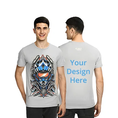 Grey Customized MotoSports Graphic Design Crew Neck T-Shirt