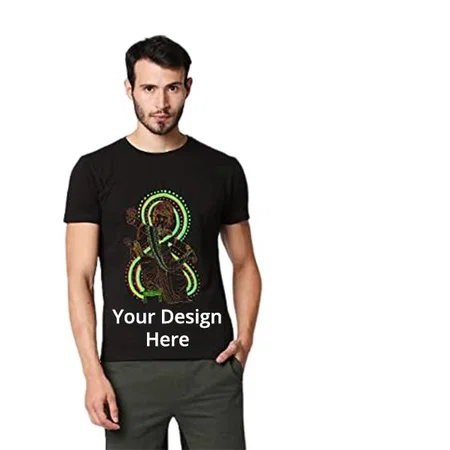 Black Customized Men's Cotton Ganesha Design Graphic Printed T-Shirt