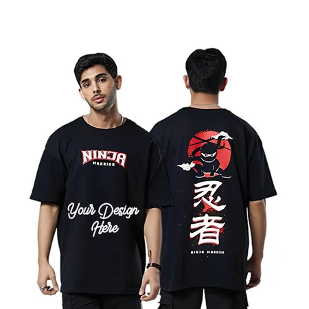 Black Customized Ninja Warrior Graphic Printed Oversized T-Shirt | Loose fit | 80% Cotton 20% Polyester