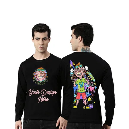 Black Customized Graphic T-Shirt for Men, Cotton Regular Fit Full-Sleeves