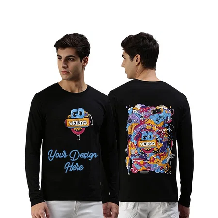 Black Customized Graphic Cotton Regular Fit Full-Sleeves T-Shirt for Men