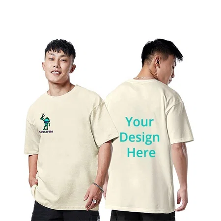 Swan White Customized Oversized Loose Baggy Drop Shoulder Round Neck Half Sleeve Graphic Printed Pure Cotton T-Shirt
