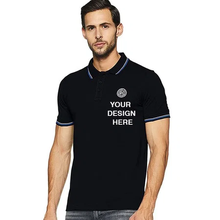 Black Customized Men's Solid Regular Fit Polo