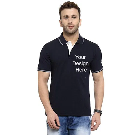 Navy Blue Customized Men's Cotton Regular Fit Polo T-Shirt