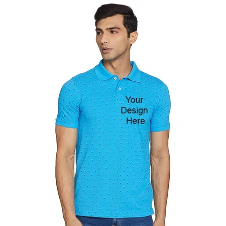 Lagoon Blue Customized Men's Printed Regular Polo Shirt