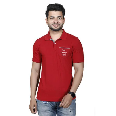 Maroon Customized Men's Casual T-Shirt with Collar Neck