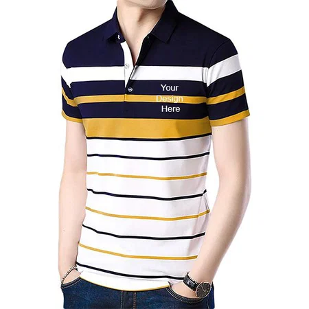 White Black Customized Men's Striped Regular Fit T-Shirt