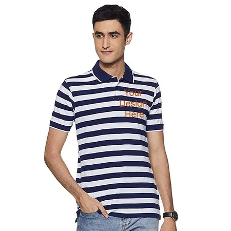 Blue White Customized Men's Striped Regular Fit Polo