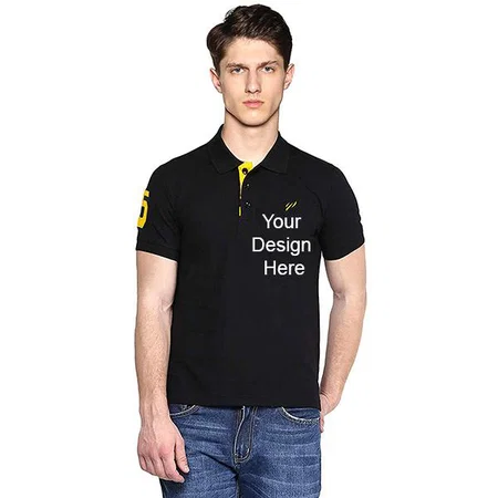 Black Customized Men's Solid Regular Fit Polo