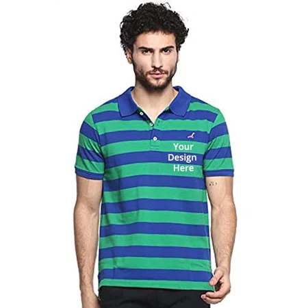 Green Blue Customized Men's Cotton Poly Blend Polo T-Shirt