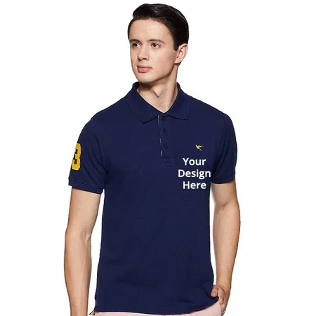 Blue Customized Men's Solid Regular Polo Shirt