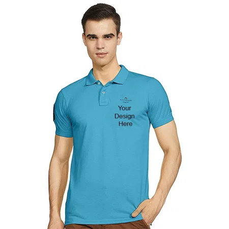 Aqua Blue Customized Peter England Men's Slim Polo Shirt