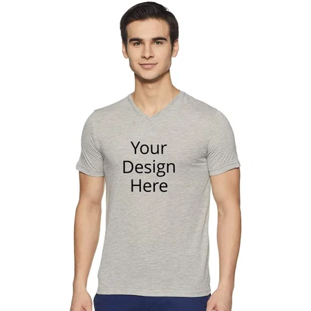 Grey Customized Men's Solid Regular Fit Half Sleeve Cotton T-Shirt