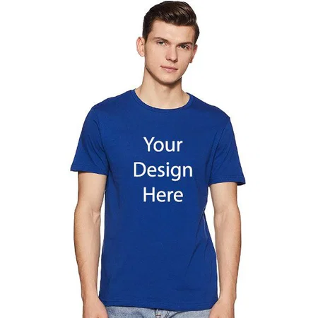 Dark Blue Customized Men's Solid Regular Fit Half Sleeve Cotton T-Shirt