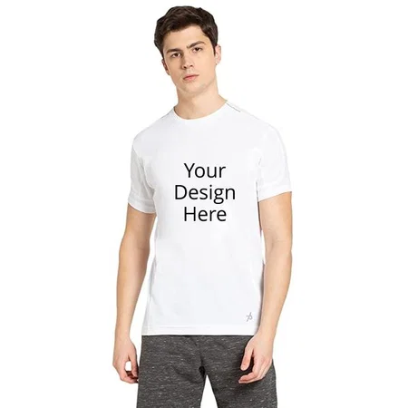 White Customized Jockey Men's Regular Fit Round Neck Sleeved T-Shirt With Breathable Mesh For Enhanced Cooling