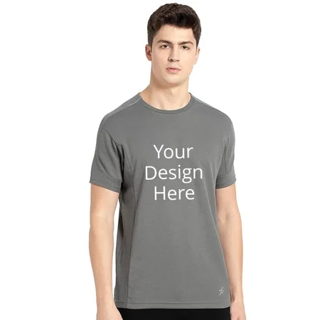 Grey Customized Jockey Men's Regular Fit Round Neck Sleeved T-Shirt With Breathable Mesh For Enhanced Cooling