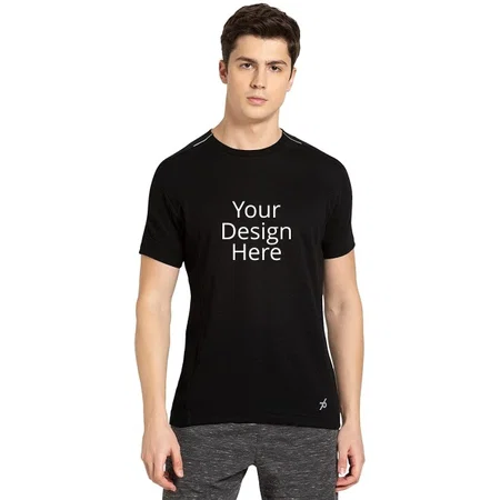 Black Customized Jockey Men's Regular Fit Round Neck Raglan Sleeved T-Shirt With Breathable Mesh For Enhanced Cooling