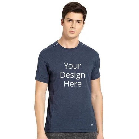 Navy Customized Jockey Men's Regular Fit Round Neck Raglan Sleeved T-Shirt With Breathable Mesh For Enhanced Cooling