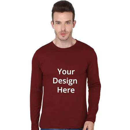Maroon Customized Men's Stylish Cotton Full Sleeve T-Shirt
