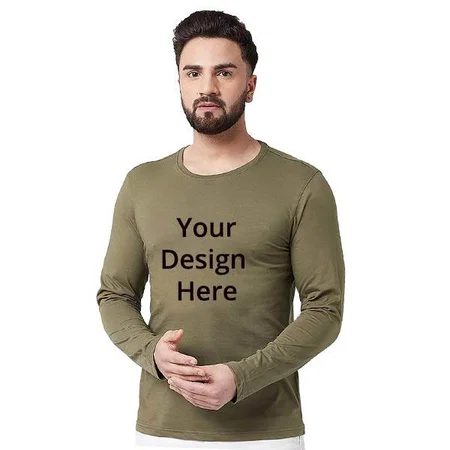 Olive Customized Men's Stylish Cotton Full Sleeve T-Shirt